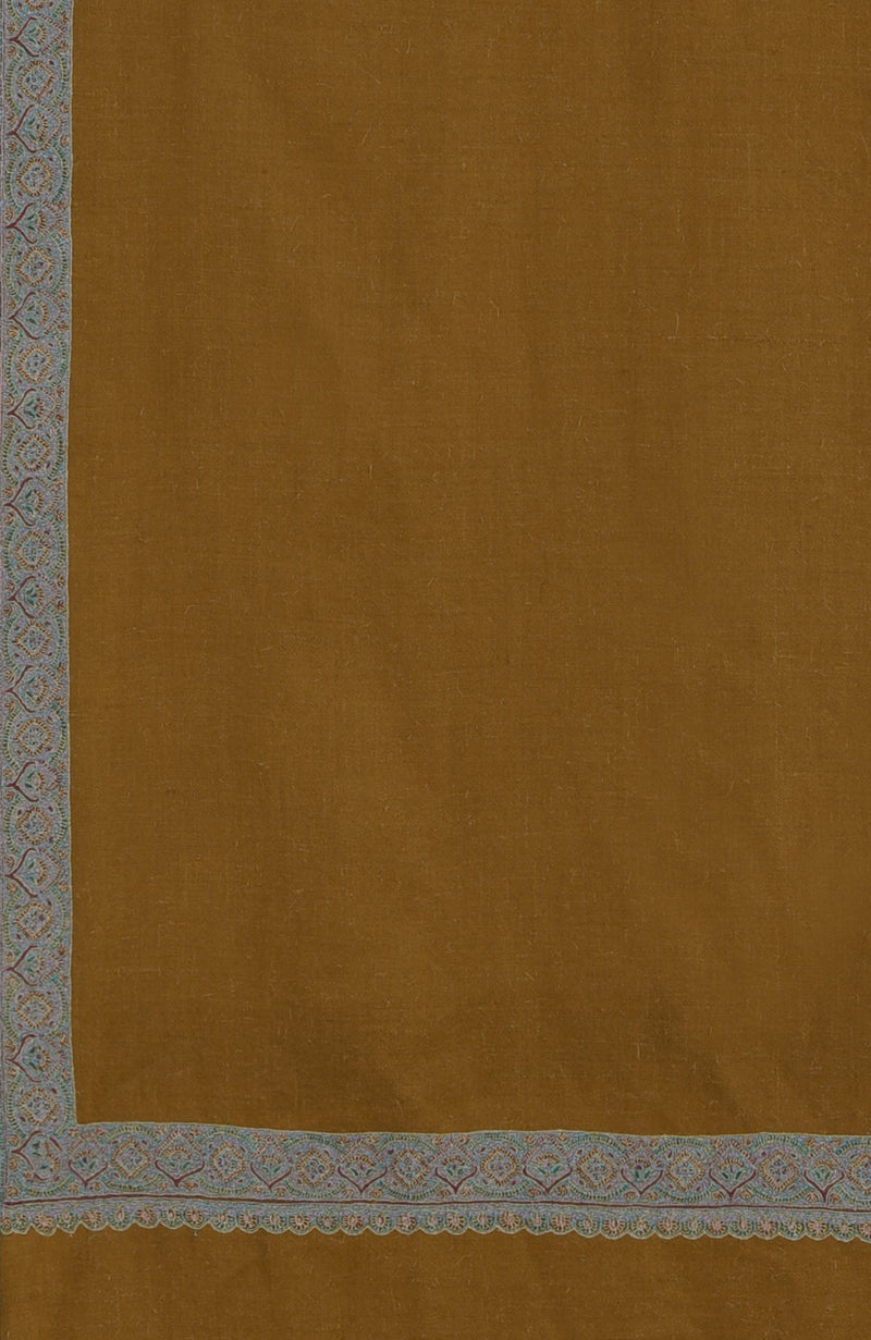 Dark Gold Sozni Hand Embroidered Pure Pashmina Shawl