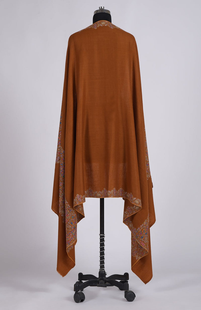 Rust Sozni Hand Embroidered Pure Pashmina Shawl