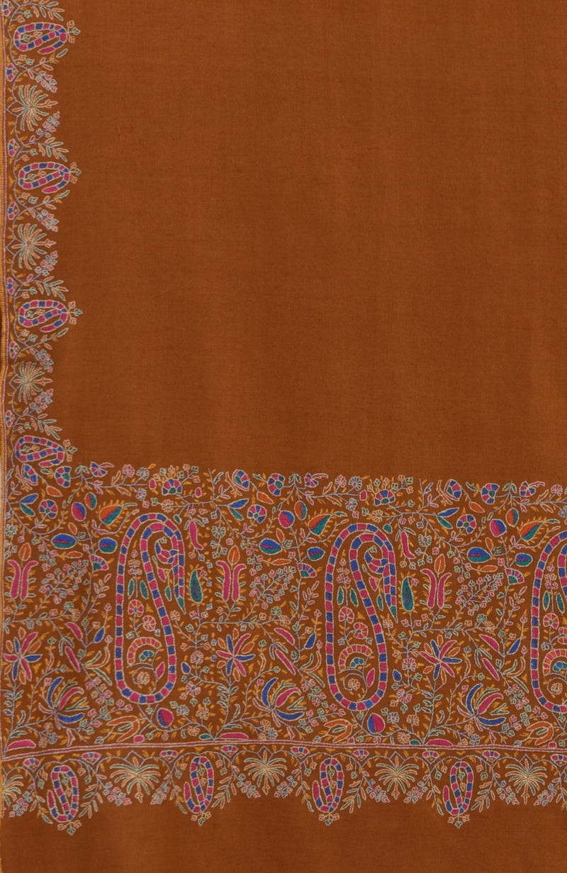 Rust Sozni Hand Embroidered Pure Pashmina Shawl