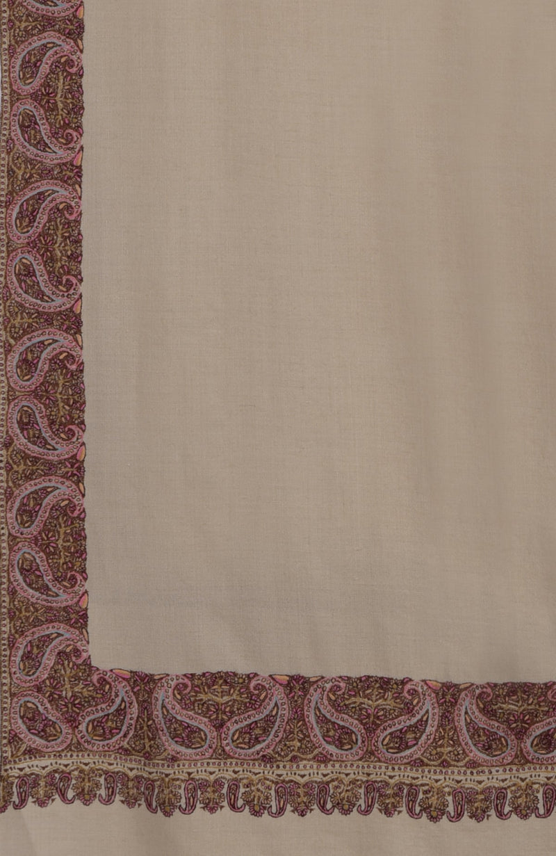 Light Beige Sozni Hand Embroidered Pure Pashmina Shawl