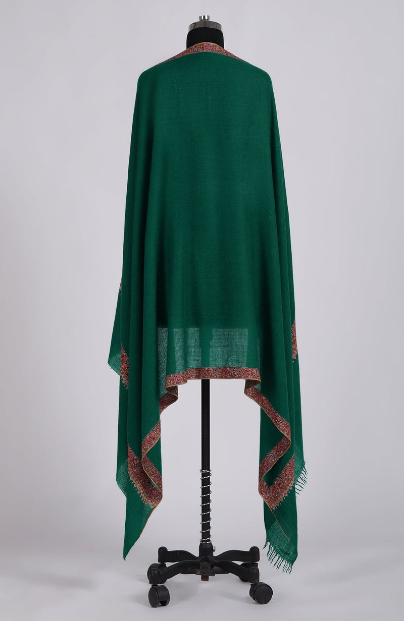 Emerald Green Sozni Hand Embroidered Pure Pashmina Shawl