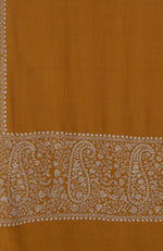 Golden Mustard Sozni Hand Embroidered Pure Pashmina Shawl