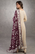Wine Parsi Gara Hand Embroidered Dupatta With Chikankari Anarkali