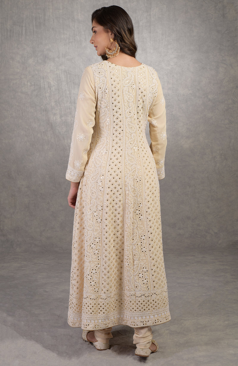 Wine Parsi Gara Hand Embroidered Dupatta With Chikankari Anarkali