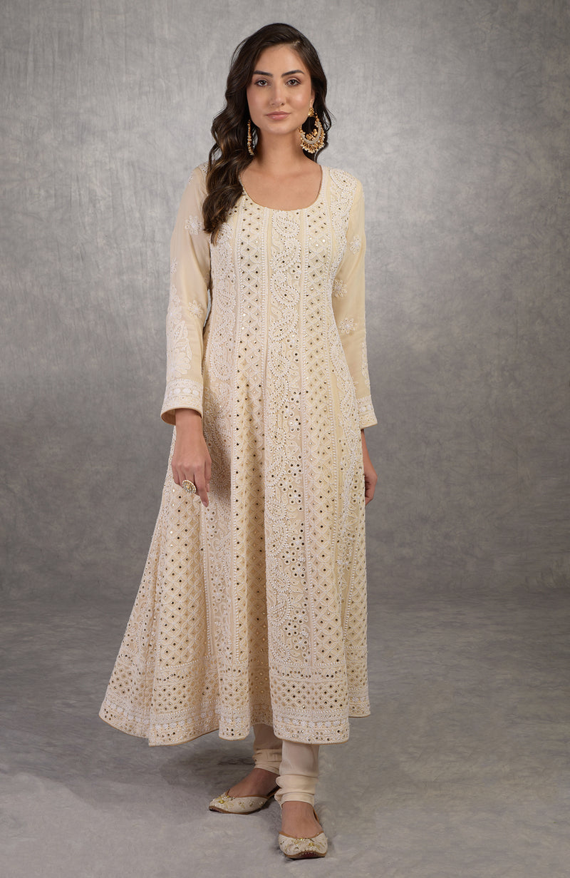Wine Parsi Gara Hand Embroidered Dupatta With Chikankari Anarkali