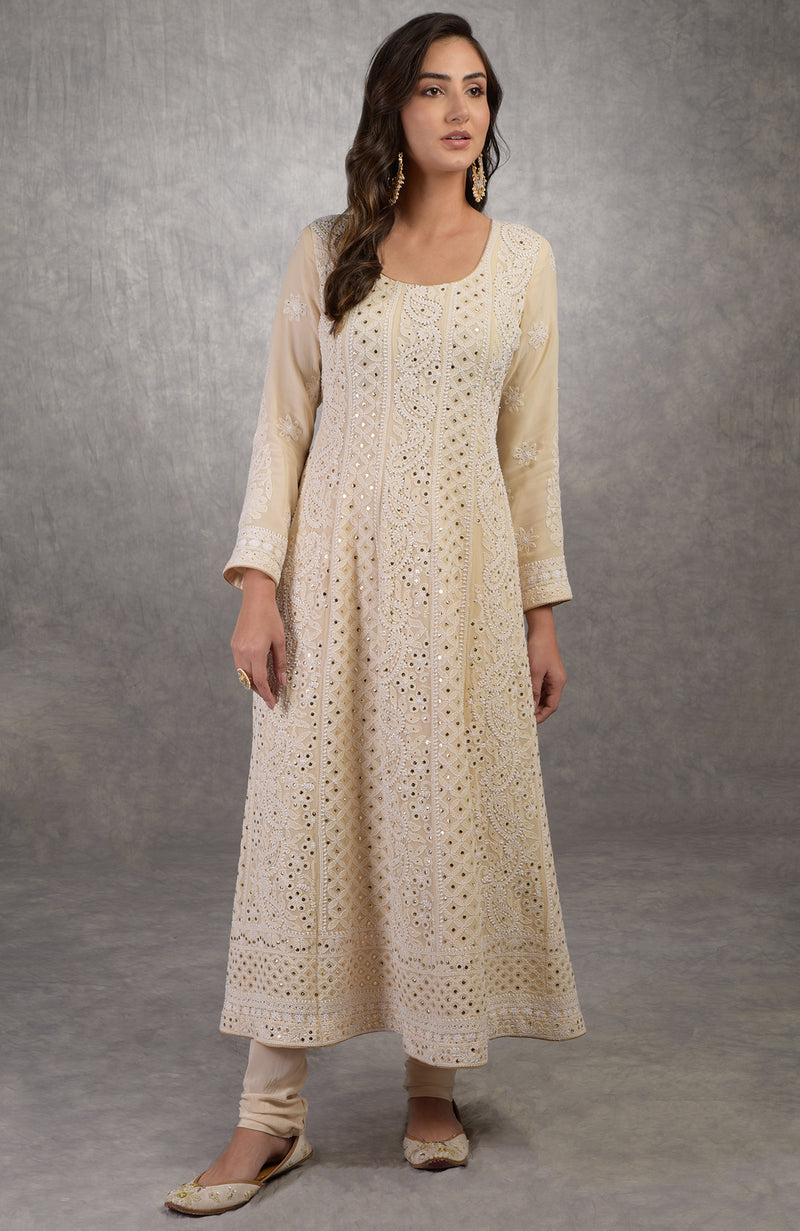 Wine Parsi Gara Hand Embroidered Dupatta With Chikankari Anarkali