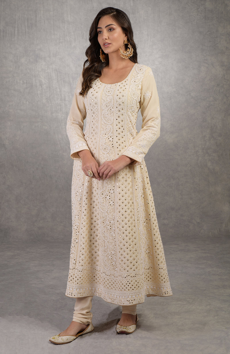 Wine Parsi Gara Hand Embroidered Dupatta With Chikankari Anarkali