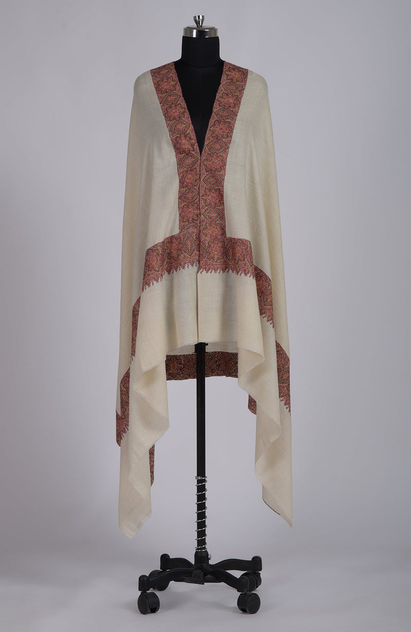 Off-White Sozni Hand Embroidered Pure Pashmina Shawl