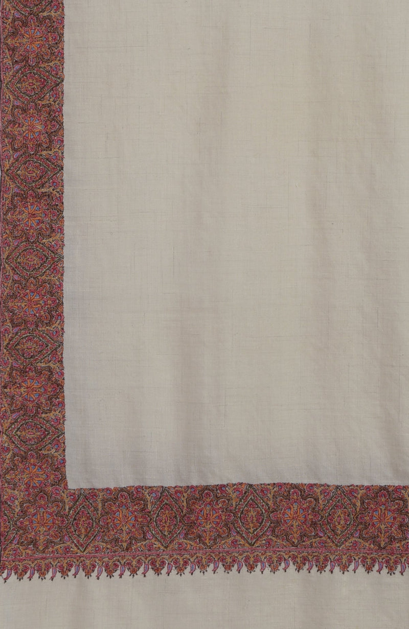 Off-White Sozni Hand Embroidered Pure Pashmina Shawl