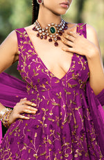 Berry 3 D Floral & Zardozi Hand Embroidered Sharara Set