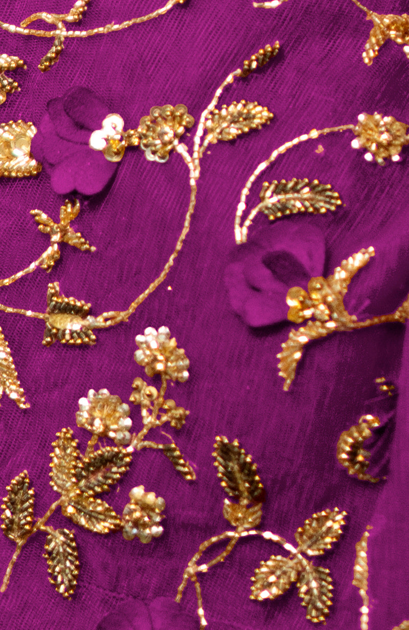 Berry 3 D Floral & Zardozi Hand Embroidered Sharara Set