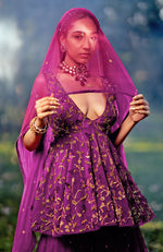 Berry 3 D Floral & Zardozi Hand Embroidered Sharara Set