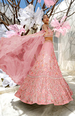Pink 3 D Floral & Zardozi Hand Embroidered Lehenga Set