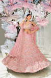 Pink 3 D Floral & Zardozi Hand Embroidered Lehenga Set