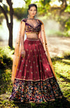 How do I love thee Brick Red-Aubergine Zardozi Lehenga Set