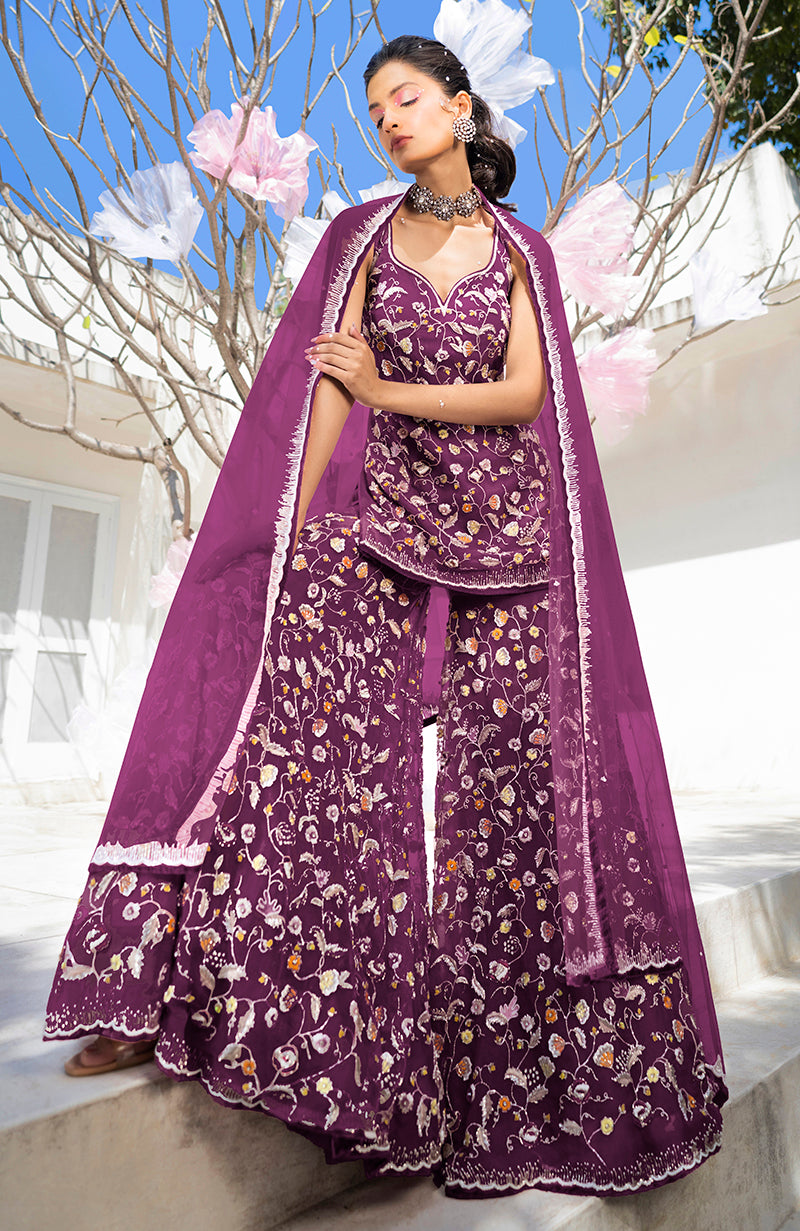 The Kiss Mauve Orchid Sharara Set