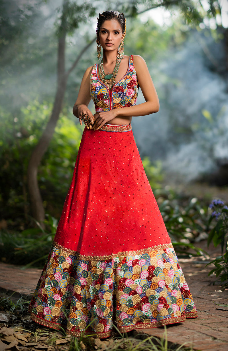 A Red Rose Multi Color Lehenga