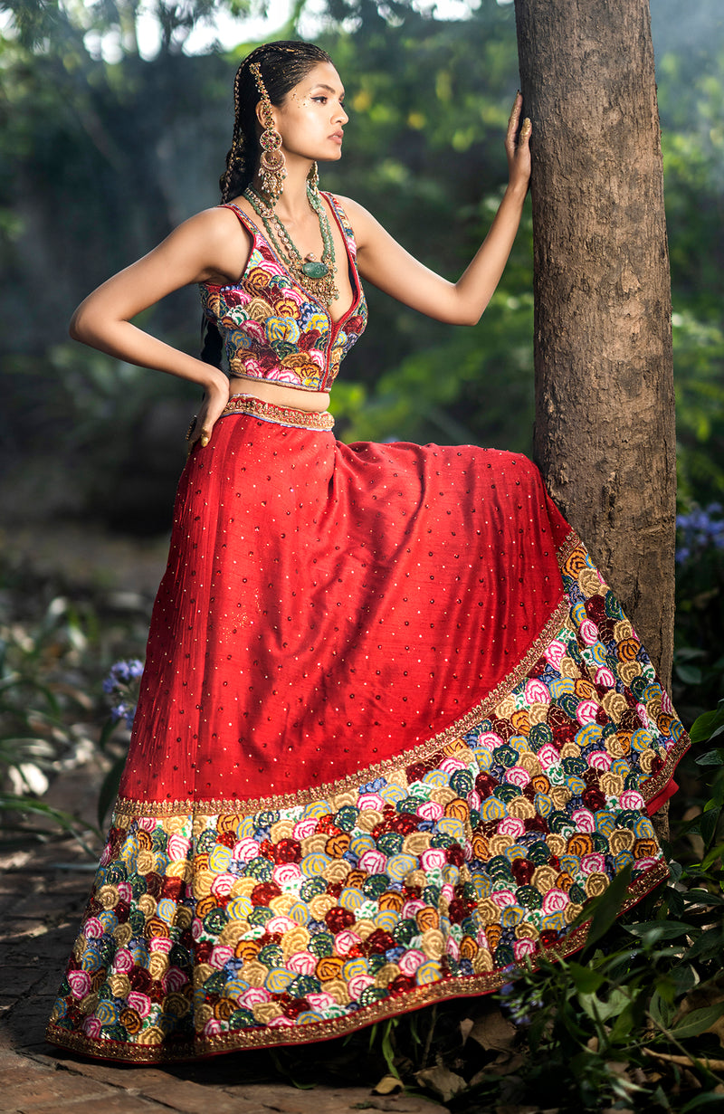 A Red Rose Multi Color Lehenga