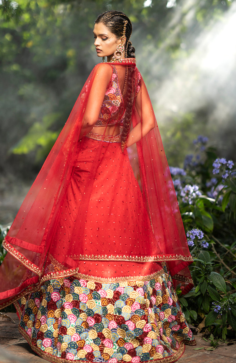 Red Beads & Sequin Hand Embroidered Dupatta