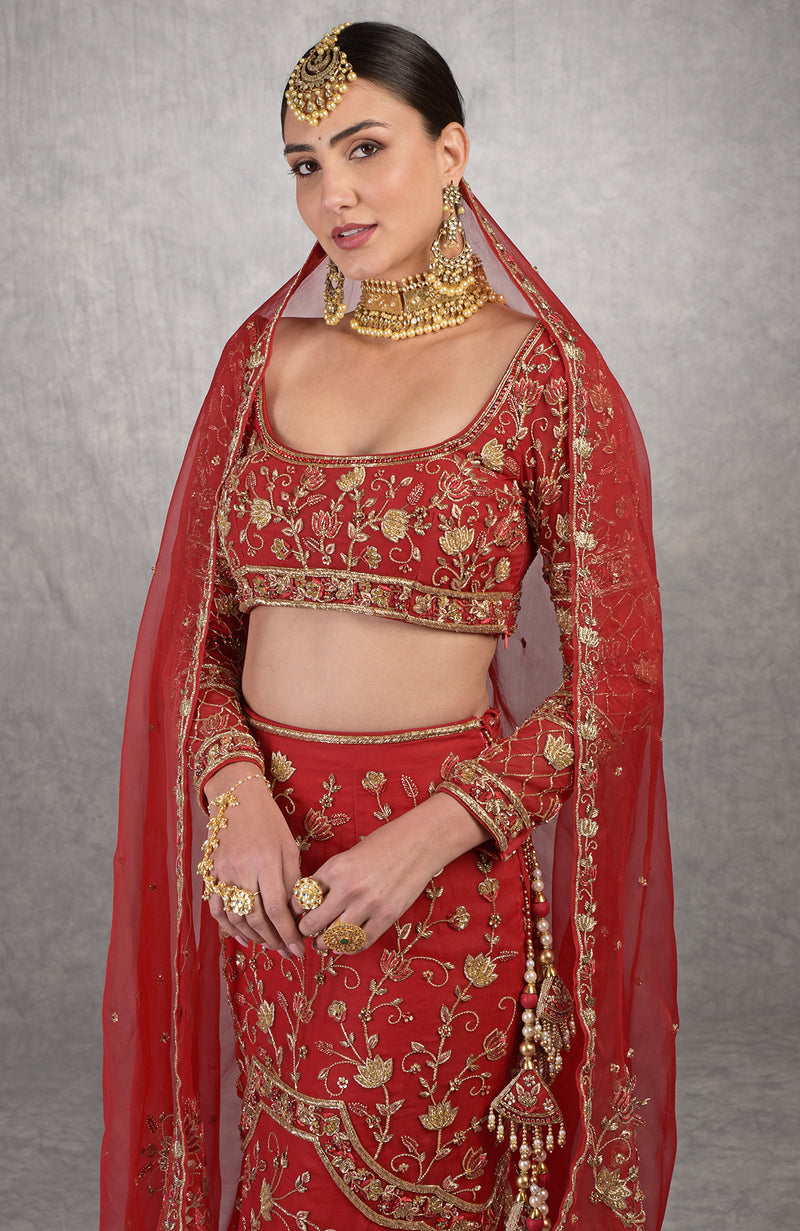 Red Lotus Zardozi Hand Embroidered Blouse