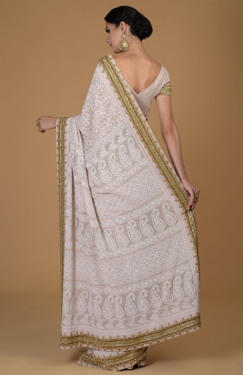 Heirloom Chikankari & Zardozi Hand Embroidered Saree
