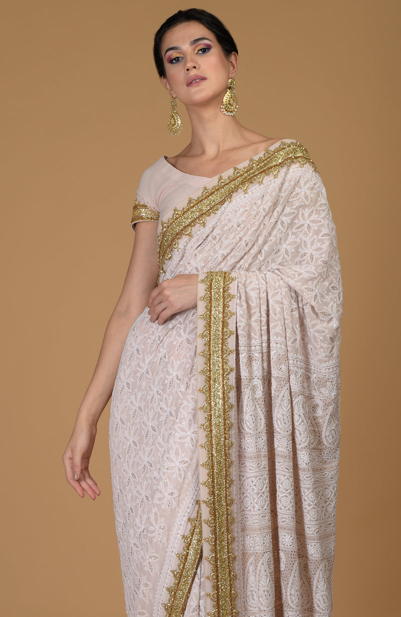 Heirloom Chikankari & Zardozi Hand Embroidered Saree