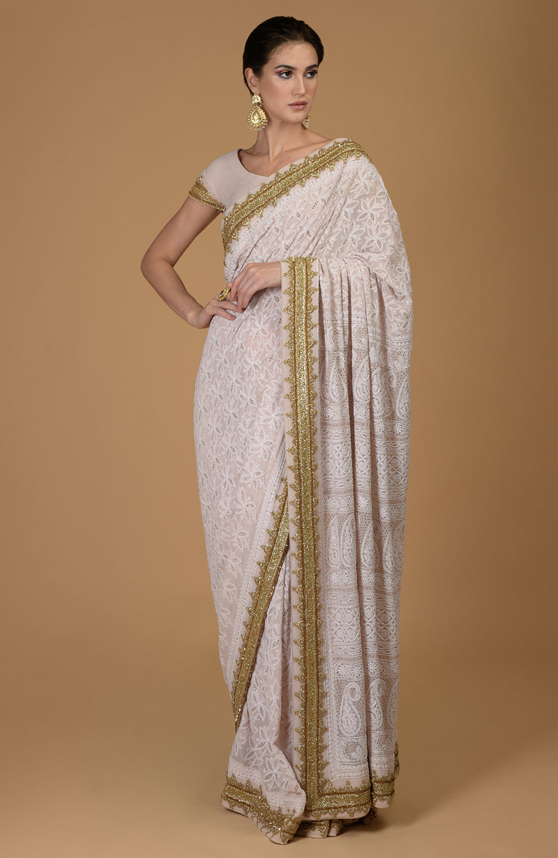 Heirloom Chikankari & Zardozi Hand Embroidered Saree