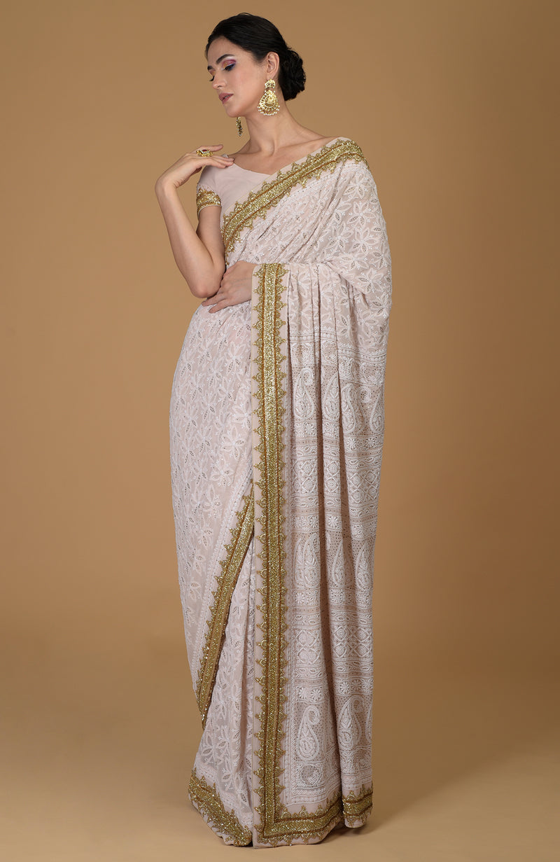 Heirloom Chikankari & Zardozi Hand Embroidered Saree