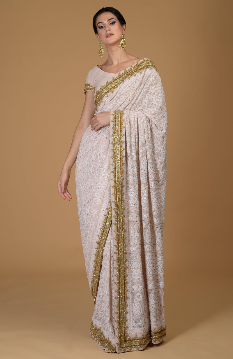 Heirloom Chikankari & Zardozi Hand Embroidered Saree