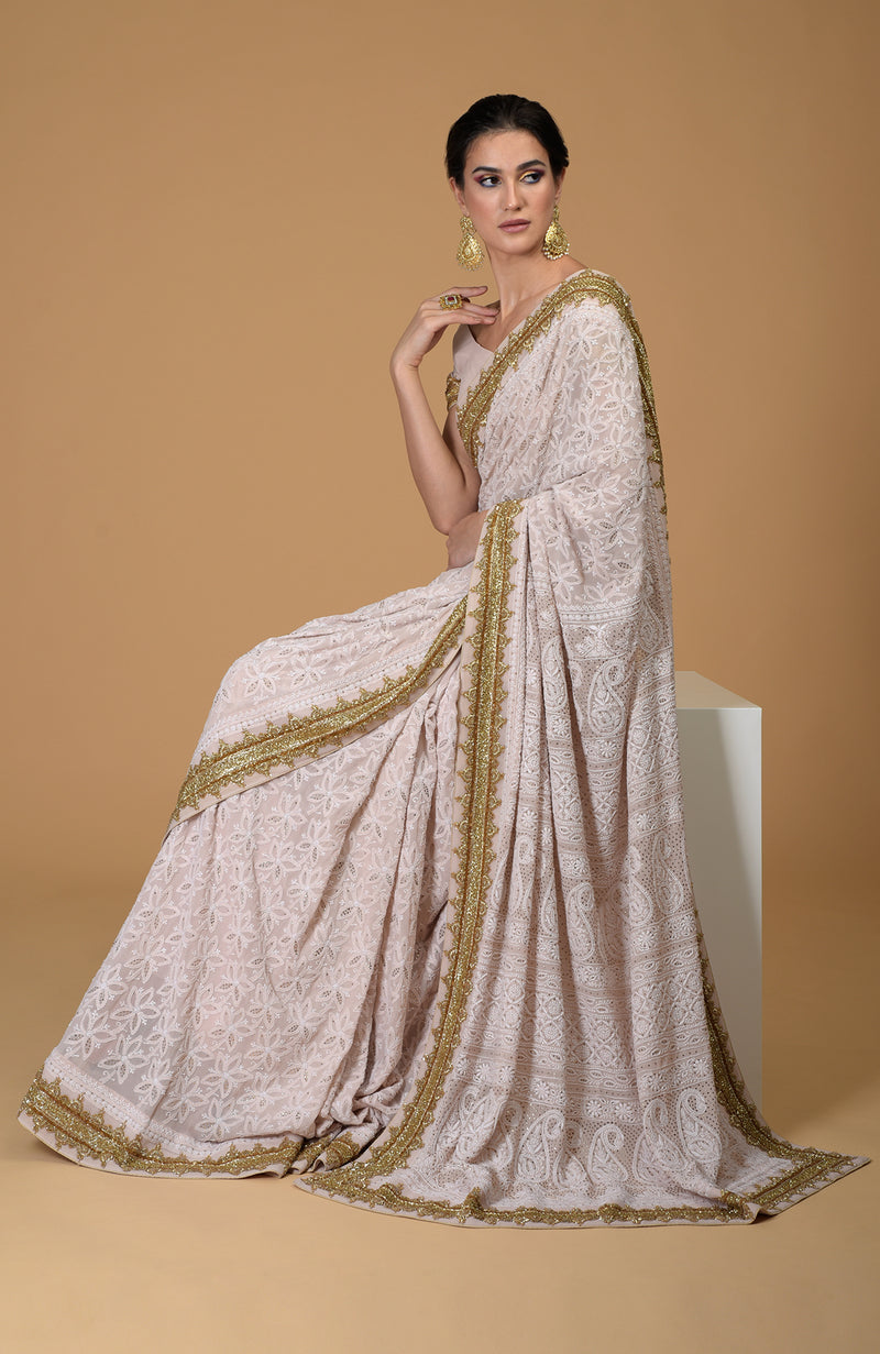 Heirloom Chikankari & Zardozi Hand Embroidered Saree