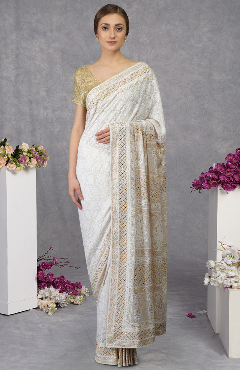 Heirloom Chikankari & Gold Cut Dana Saree