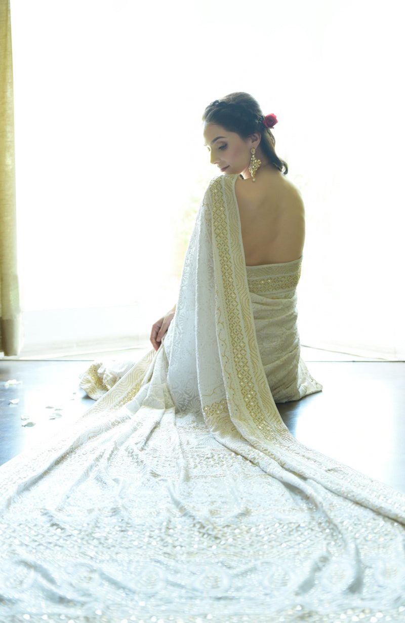 Heirloom Chikankari & Gold Cut Dana Saree