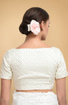 Ivory French Chantilly Lace Saree WIth Pearl Beaded Hand Embroidered Blouse