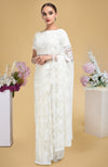 Ivory French Chantilly Lace Saree WIth Pearl Beaded Hand Embroidered Blouse