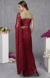 Maroon French Chantilly Lace Saree With Hand Embroidered Blouse
