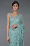Blue Haze French Chantilly Lace Saree With Hand Embroidered Blouse