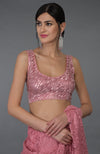 Pressed Rose French Chantilly Lace Saree With Hand Embroidered Blouse