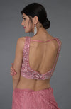 Pressed Rose French Chantilly Lace Saree With Hand Embroidered Blouse