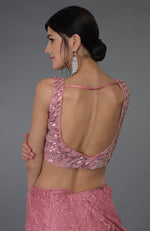 Pressed Rose French Chantilly Lace Saree With Hand Embroidered Blouse