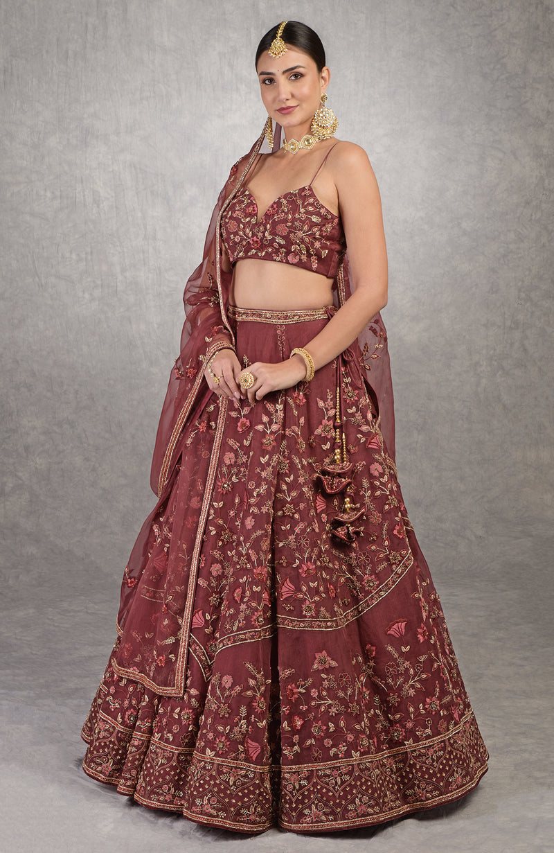 A Love Song Burgundy Wine Lehenga Set