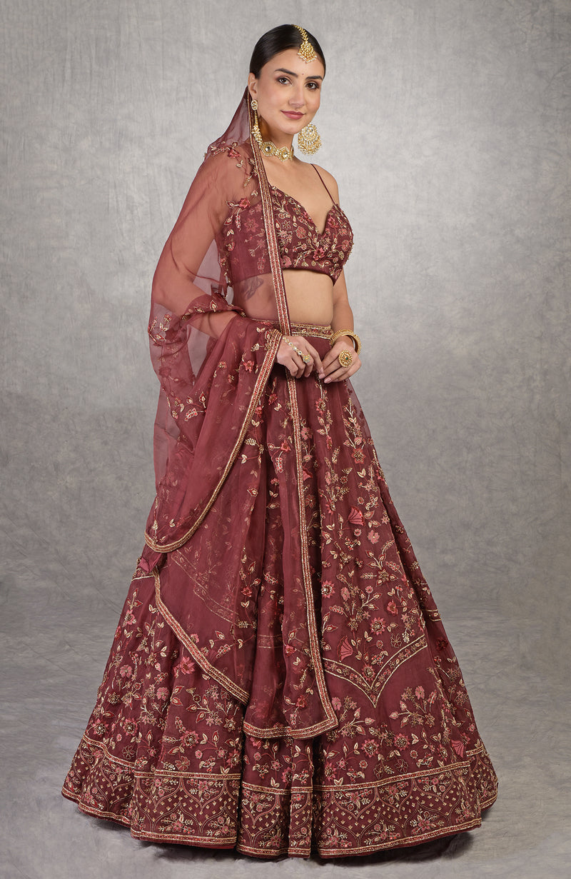 A Love Song Burgundy Wine Lehenga Set