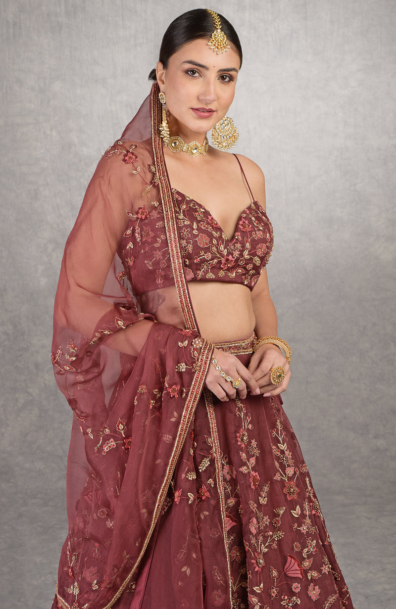A Love Song Burgundy Wine Lehenga Set