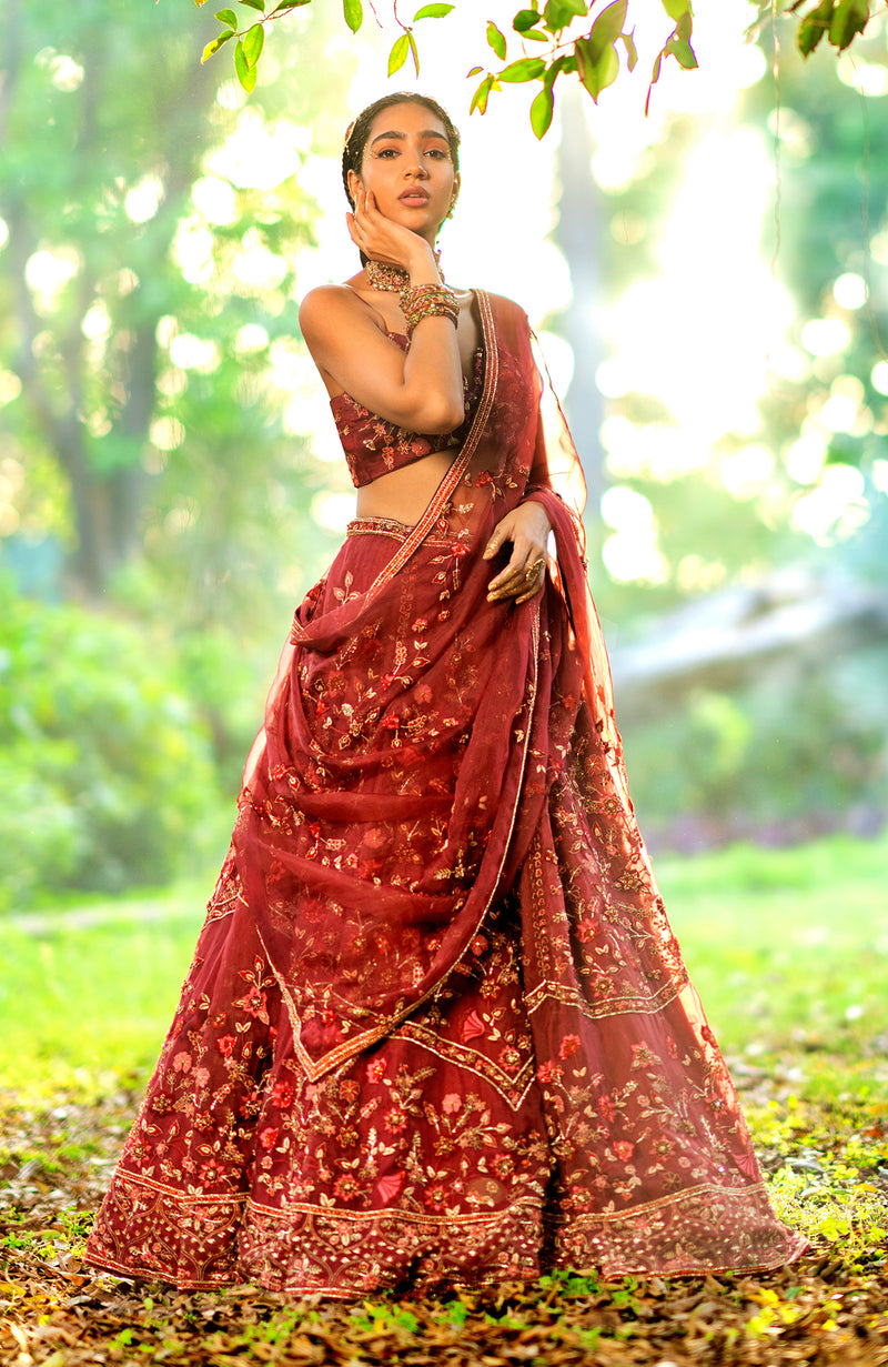 A Love Song Burgundy Wine Lehenga Set