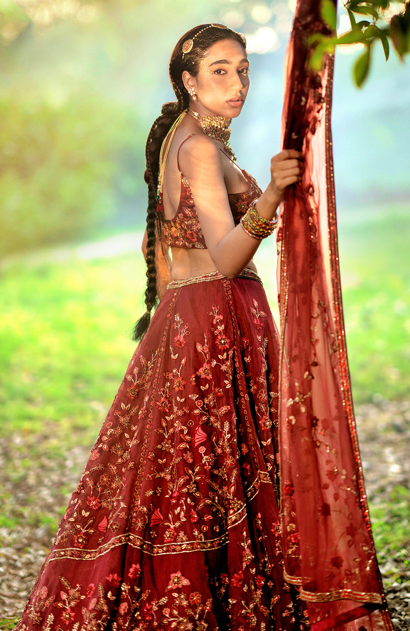 A Love Song Burgundy Wine Lehenga Set
