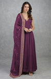 Burgundy Purple Dabka Zardozi Hand Embroidered Dupatta