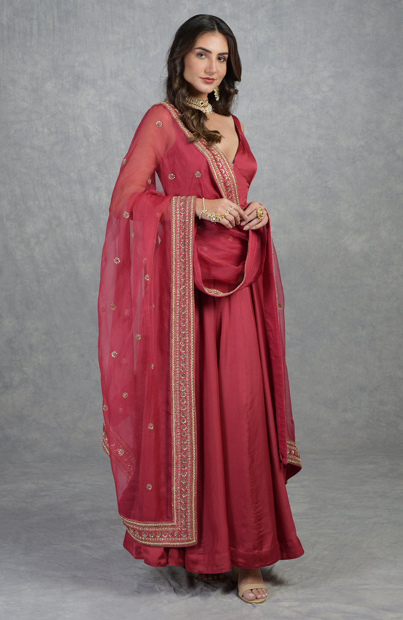 Burgundy Purple Dabka Zardozi Hand Embroidered Dupatta