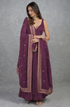 Burgundy Purple Dabka Zardozi Hand Embroidered Dupatta