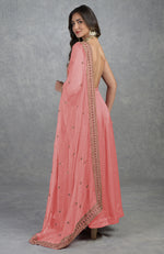 Salmon Pink Dabka Zardozi Hand Embroidered Dupatta