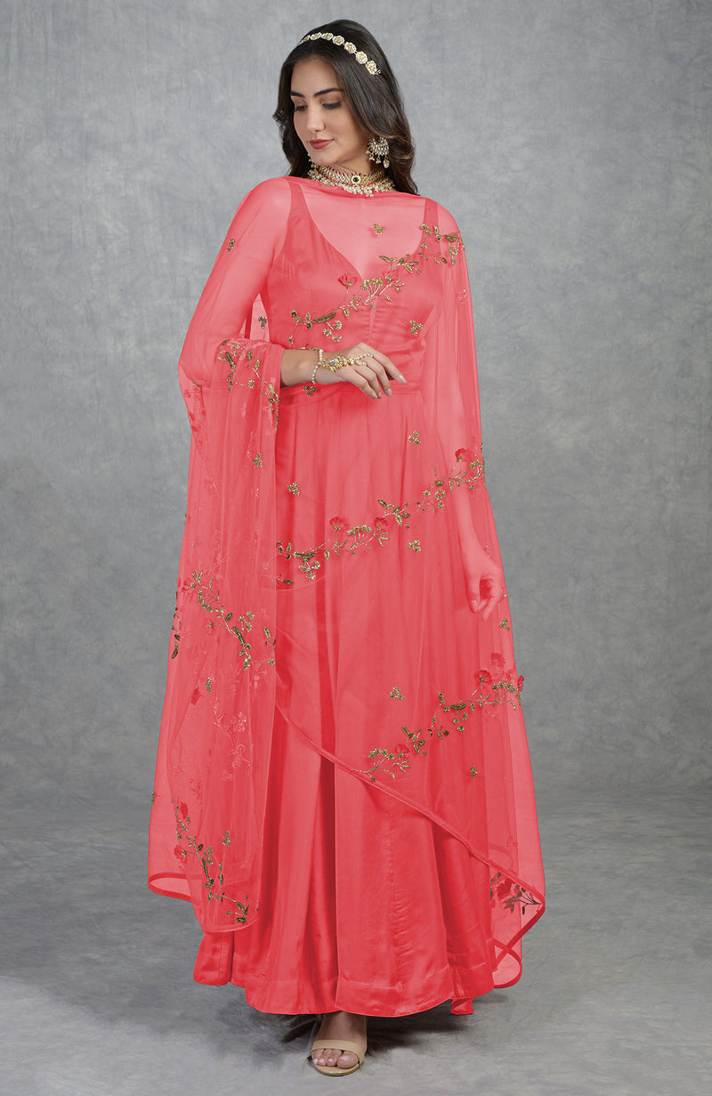 3D Floral & Cutbead Hand Embroidered Anarkali Set