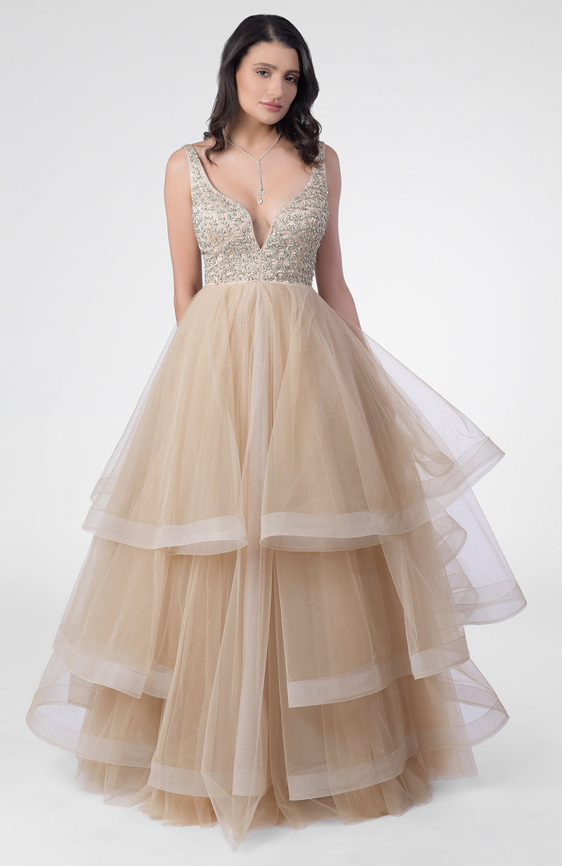Princesse Crystal Hand Embroidered Tiered Princess Gown